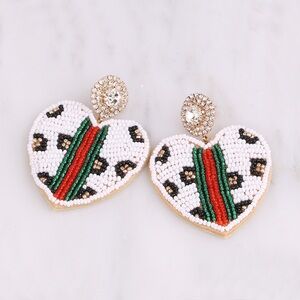 NEW! Beaded Animal Print Rhinestone Stud Pierced Earrings